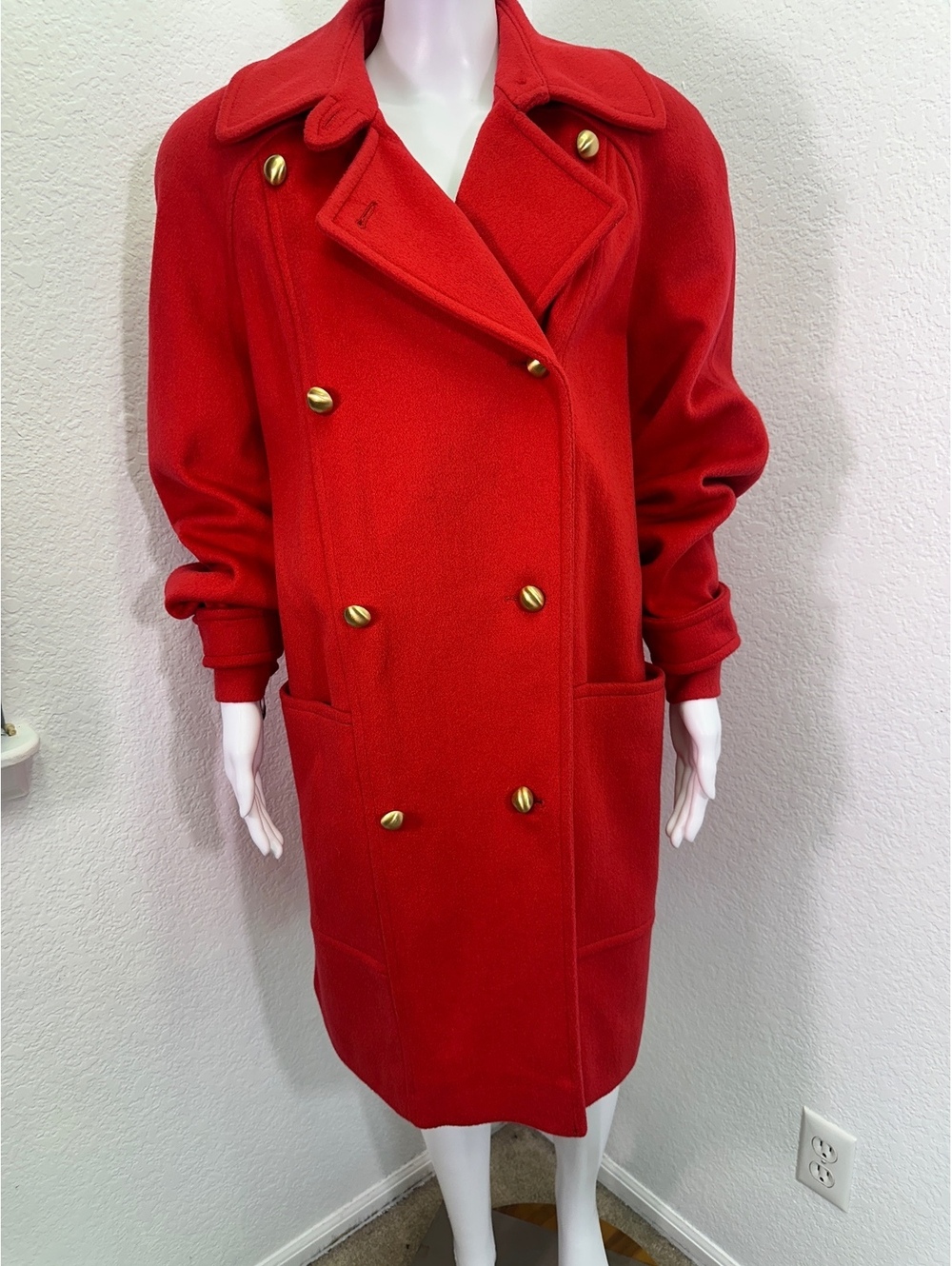 VTG 1980s Women’s Sz XL Alorna Red Wool Blend Double Breasted Overcoat Union USA